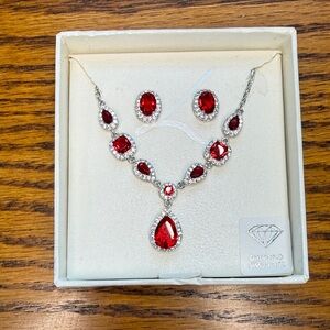 Diamond Simulants Red and Silver Necklace Set